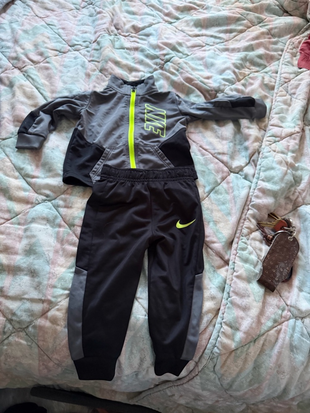 Nike Kids' Gray & Black Athletic Track Set with Neon Yellow Accents